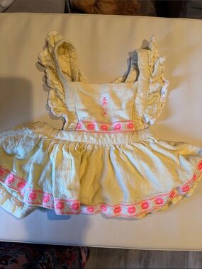 Girls Yellow Ruffle Embroidered Sundress Top